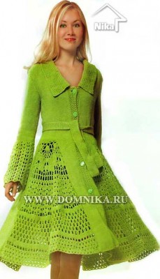 Женское вязаное пальто с ажурными вставками