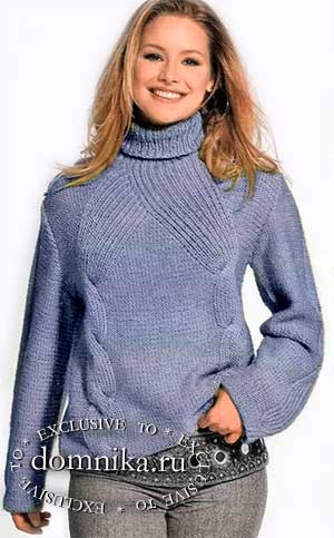 Модный вязаный свитер с косами