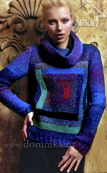 Вязаный женский свитер с квадратным мотивом